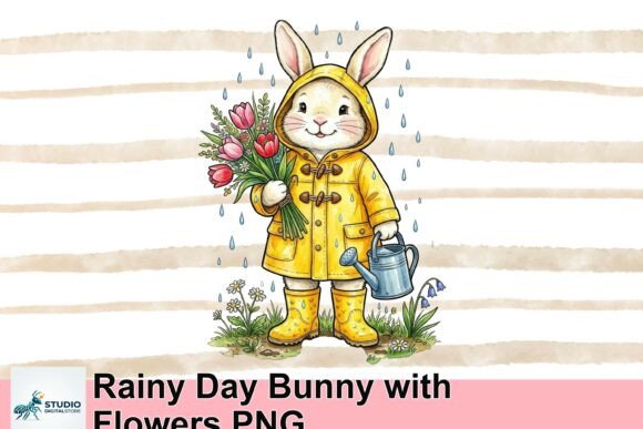 Download Rainy Day Bunny with Flowers PNG - Bunny with flowers png Collection