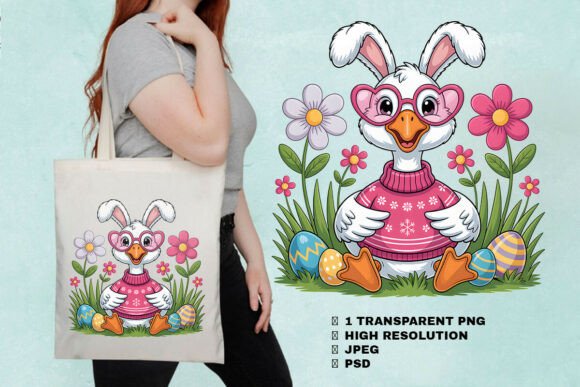 Download Cute Easter Duck Bunny with Flowers PNG - Bunny with flowers png Collection
