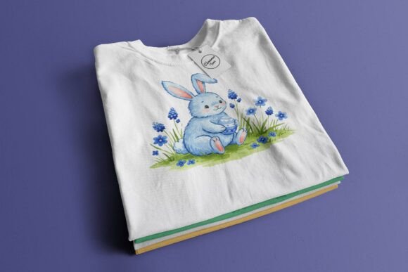 Download Blue Watercolor Bunny with Flowers PNG - Bunny with flowers png Collection